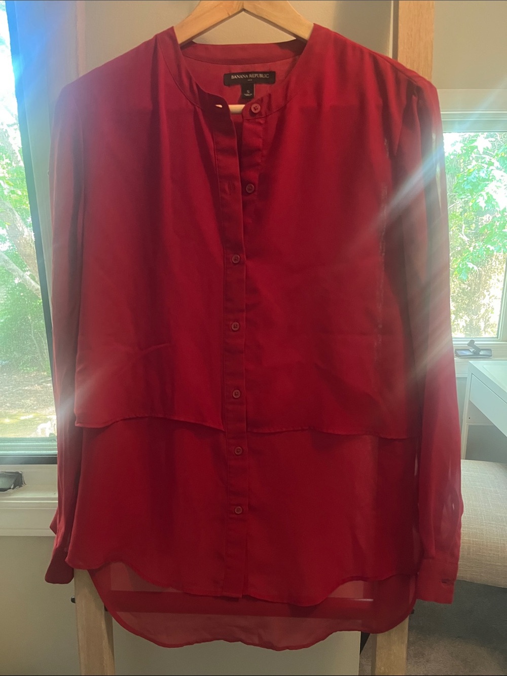 Banana Republic Crimson Red Layered Button-Up Blouse